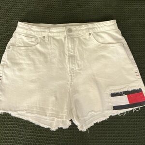 Tommy Hilfiger White Jean Shorts with Flag Detail